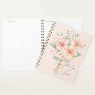 Tropical Peach Hibiscus Flowers Planner