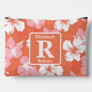 Tropical peach hibiscus personalised Monogram  Accessory Pouch