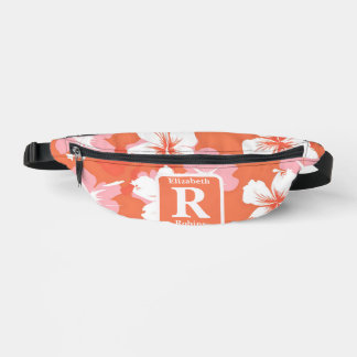 Tropical peach hibiscus personalised Monogram  Bum Bags