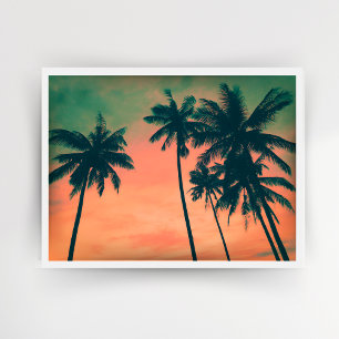 Tropical Peach Sunset and Palm Trees Travel Photo Poster