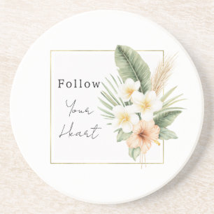 Tropical Peach White Floral Coaster