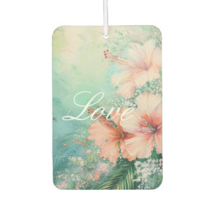 Tropical Peach White Hibiscus Floral Love Car Air Freshener