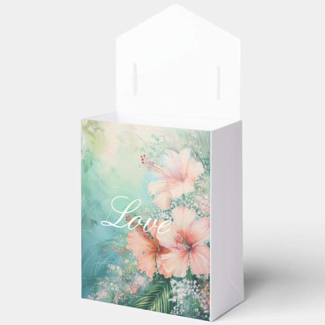 Tropical Peach White Hibiscus Floral Love Favour Box (Open)