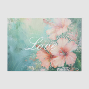 Tropical Peach White Hibiscus Floral Love  Tissue Paper