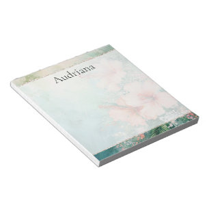 Tropical Peach White Hibiscus Floral Notepad