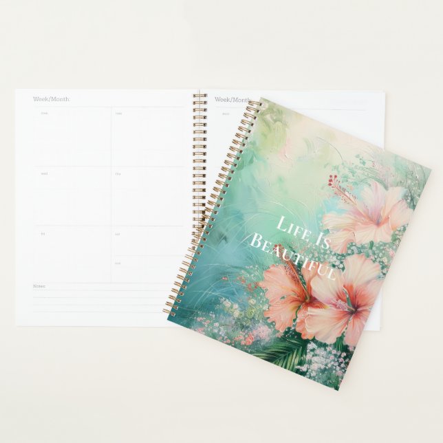 Tropical Peach White Hibiscus Floral Planner (Display)