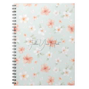 Tropical Peach White Hibiscus Flowers Notebook