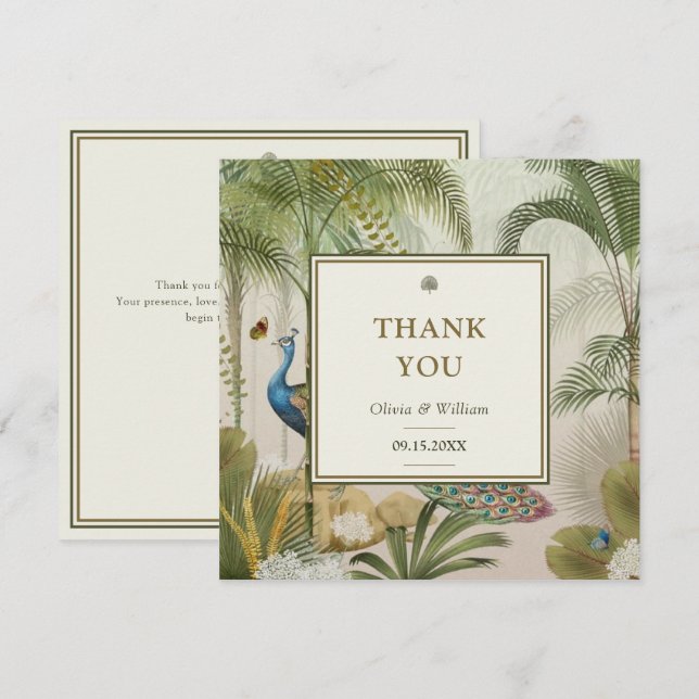Tropical Peacock Palm Custom Wedding Thank You (Front/Back)