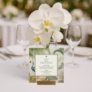 Tropical Peacock Palm Square Wedding Menu Card
