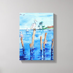 Tropical Pelicans Canvas Print