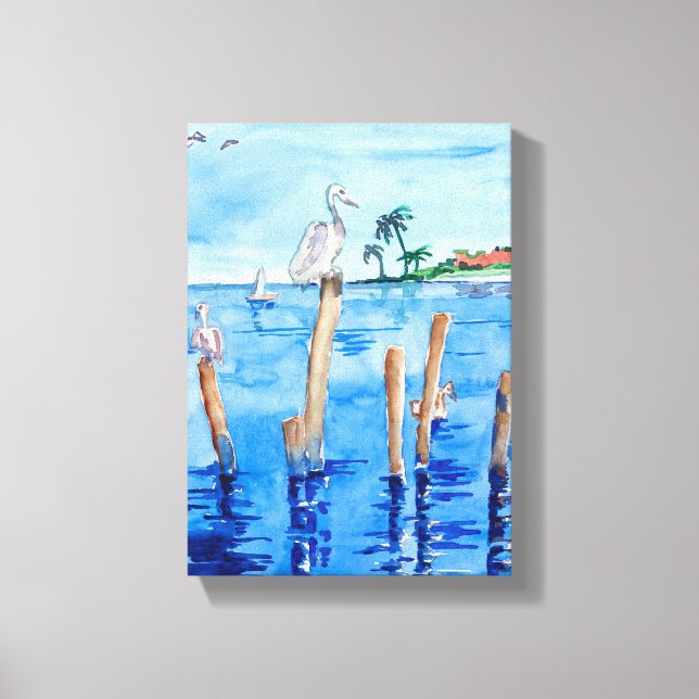 Tropical Pelicans Canvas Print (Front)