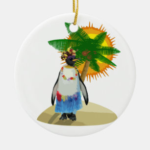 Tropical penguin ceramic tree decoration