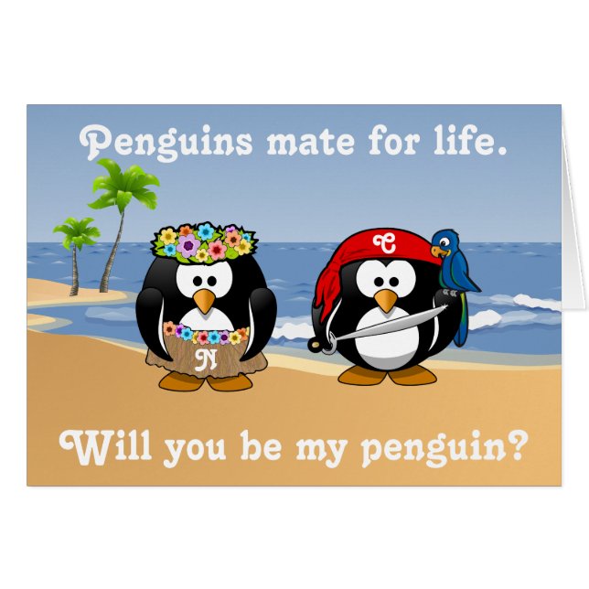 Tropical Penguins Couple Hula Pirate Island Beach (Front Horizontal)