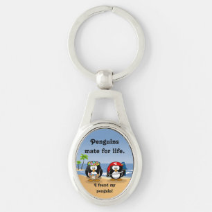 Tropical Penguins Couple Hula Pirate Island Beach Key Ring