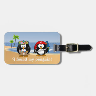 Tropical Penguins Couple Hula Pirate Island Beach Luggage Tag