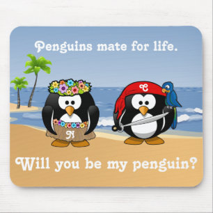 Tropical Penguins Couple Hula Pirate Island Beach Mouse Mat