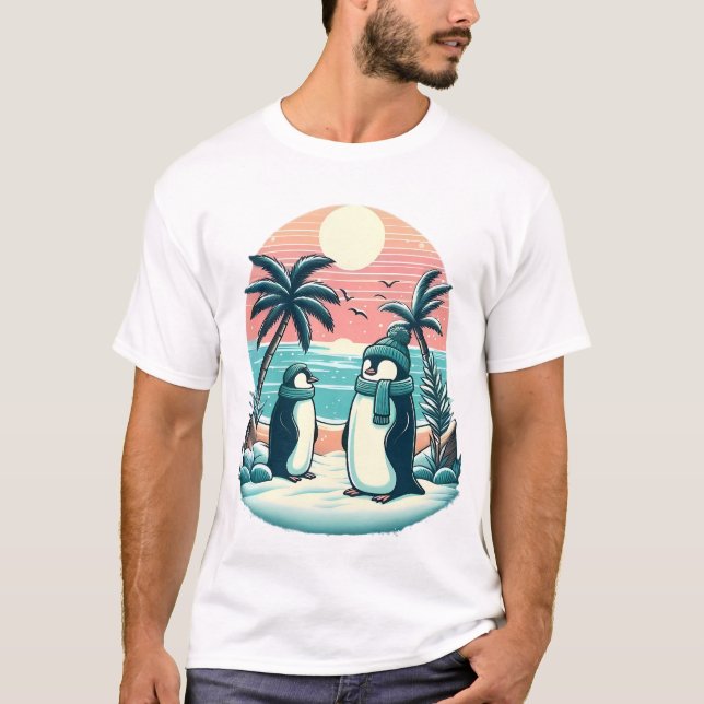 Tropical Penguins – Winter Vacation Vibes T-Shirt (Front)