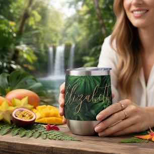 Tropical Personalised Monstera Gold Script Name