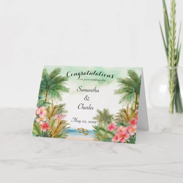 Tropical Personalised Wedding Greeting Card (Front)