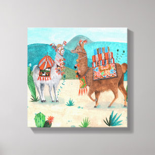 Tropical Peru Llamas Illustration   Canvas