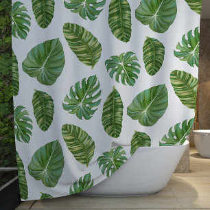 Tropical Philodendron Elephant Ear Banana Leaf Art Shower Curtain