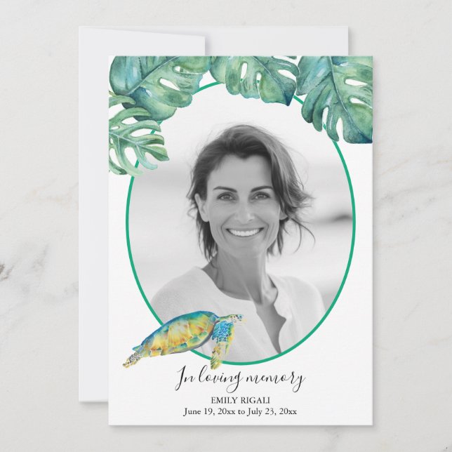 Tropical Photo Death Notice and Funeral Invitation (Front)