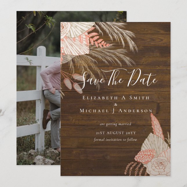 Tropical Photo Save Dates PAMPAS GRASS Terracotta (Front/Back)