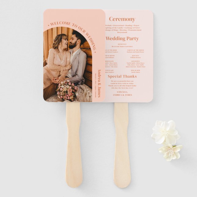 Tropical Photo Wedding Program Hand Fan (Front and Back)