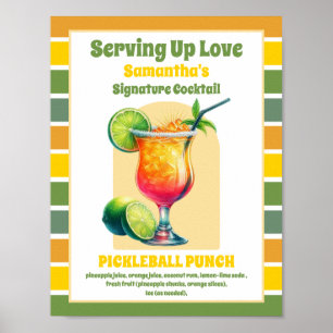 Tropical Pickleball Bridal Shower Cocktail Drink Poster