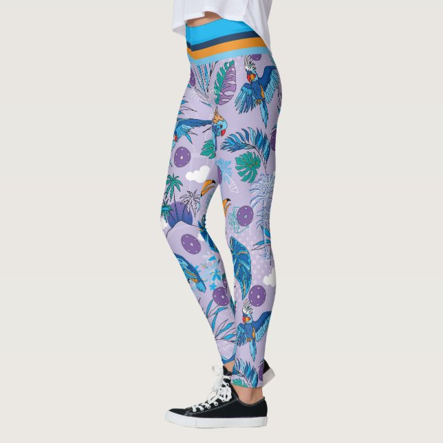Tropical Pickleball, periwinkle Leggings (Left)