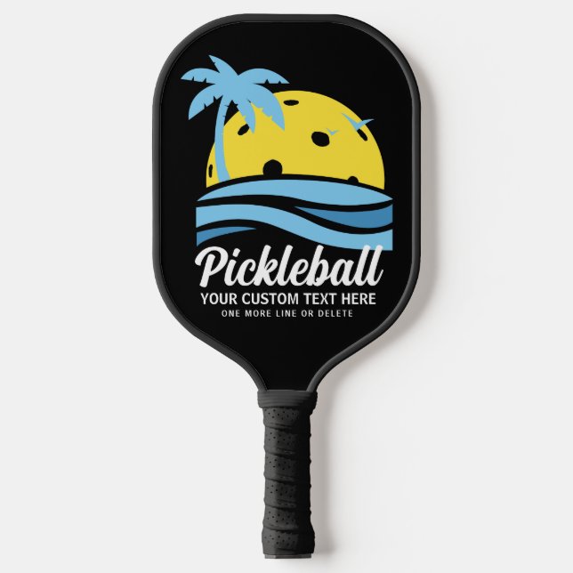 Tropical Pickleball Sun Palm Trees Add Custom Text Pickleball Paddle (Front)