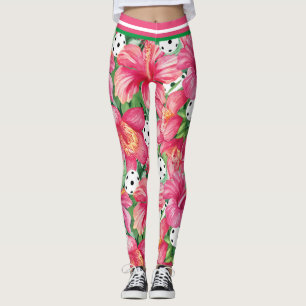 🌺🌴Tropical pickleball with hibiscus small print Leggings