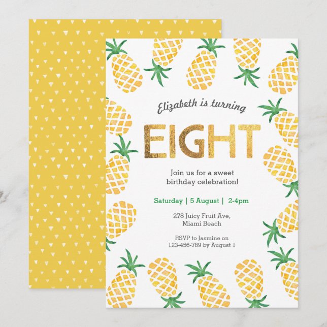 Tropical pineapple 8th Birthday Invitation (Front/Back)