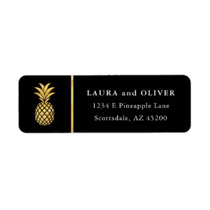 Tropical Pineapple Address Labels, Black & Gold