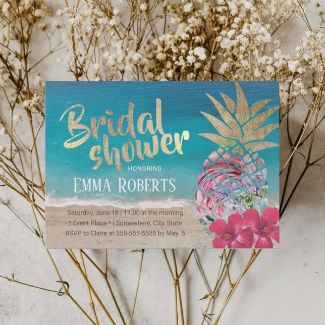Tropical Pineapple Aloha Beach Bridal Shower Invitation (Creator Uploaded)