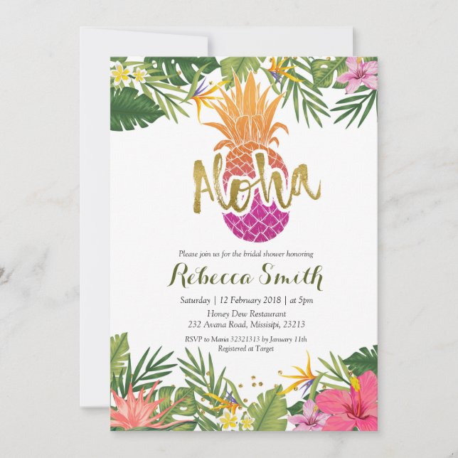 Tropical Pineapple Aloha Bridal Shower Invitation (Front)