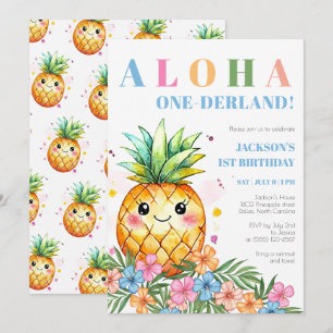 Tropical Pineapple Aloha Onederland 1st Birthday Invitation
