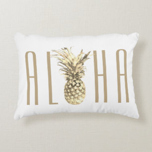 Tropical Pineapple Aloha Quote Taupe Typography Decorative Cushion