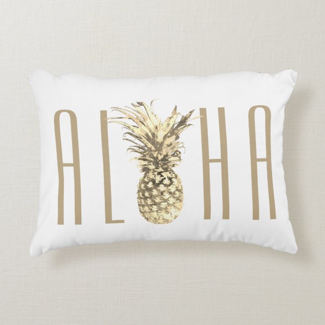 Tropical Pineapple Aloha Quote Taupe Typography Decorative Cushion (Front)