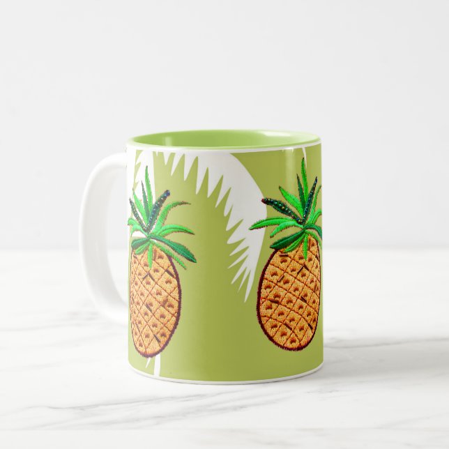 Tropical Pineapple and Palm Fronds  Two-Tone Coffee Mug (Front Left)