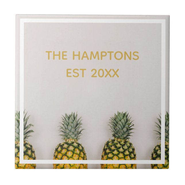 Tropical Pineapple Anniversary Wedding Tile (Front)