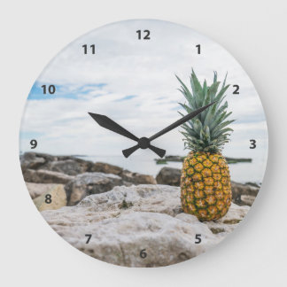 Tropical Pineapple at the Beach Large Clock