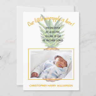 Tropical Pineapple Baby Photo Birth Announcement