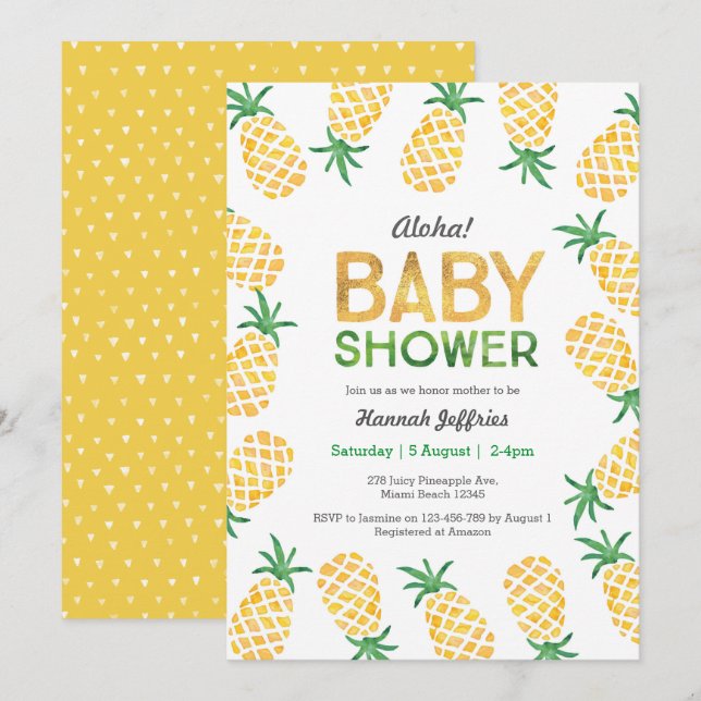 Tropical pineapple Baby Shower Invitation (Front/Back)