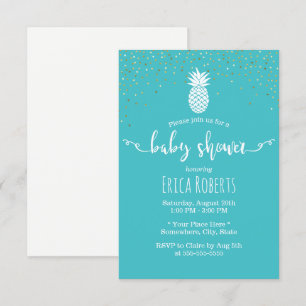 Tropical Pineapple Baby Shower Modern Turquoise Invitation