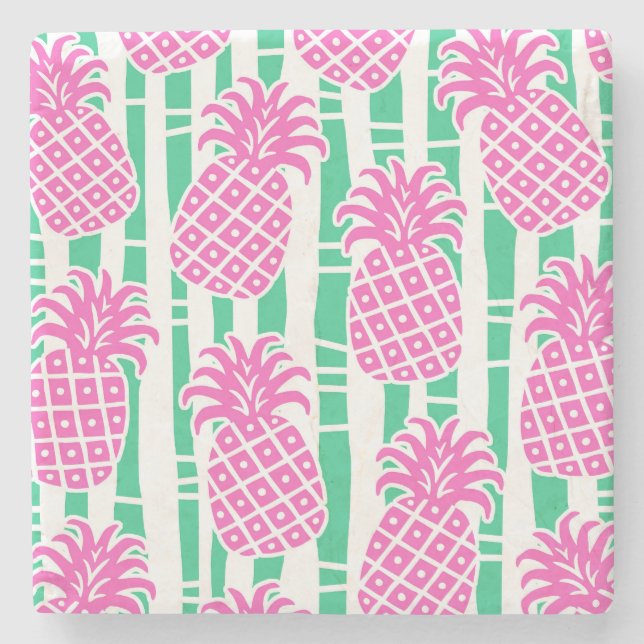 Tropical Pineapple Bamboo Stone Coaster (Front)