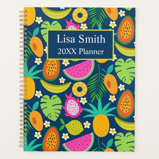 Tropical Pineapple Banana Fruits Personalised  Planner (Front)
