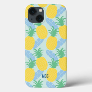 Tropical Pineapple Banana Leaves Personalised iPhone 13 Case