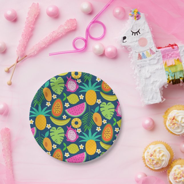 Tropical Pineapple Banana watermelon Fruits  Paper Plate (Party)