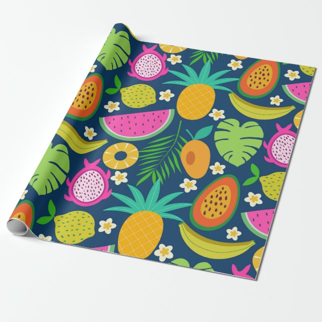 Tropical Pineapple Banana watermelon Fruits  Wrapping Paper (Unrolled)